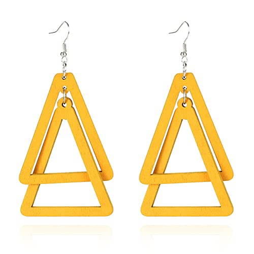 ANXIN Boho Personality Retro Tassel Rectangular Wooden Contrasting colors Earrings Chic Green Temperament Geometric Earrings Jewelry Gifts For Women - color: YELLOW Wooden colors Earrings
