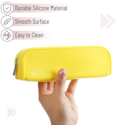 Mr. Pen- Silicone Pencil Case, Aesthetic Pencil Bag for Women, Makeup Pouch | Multifunctional Pouch for Stationery, Cosmetics and Electrical Goods Storage - color: Yellow