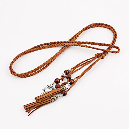 Women's Waist Belts Woven Tassels Chain Belt Skinny Rope Belt for Skirt Dress Boho Style - color: Tan
