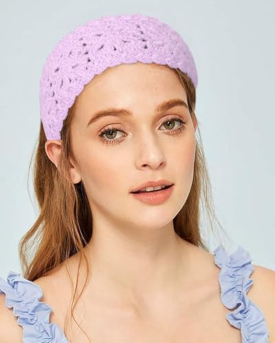 HAIMEIKANG Hippie Hair Bandana Headbands for Women Boho Headband Knit Hair Bands Floral Head Wrap for Women and Girls(light purple+beige+khaki) - color: light purple+beige+khaki