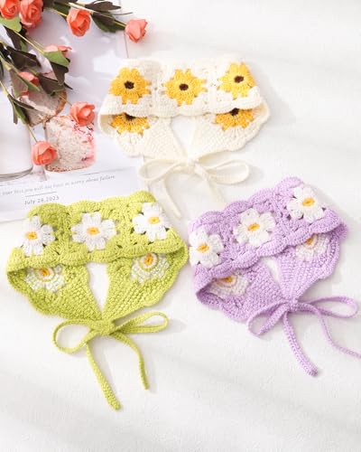 HAIMEIKANG Independence Day Headband Hippie Hair Bandanas Headbands for Women Boho Headband Knit Hair Bands Floral Head Wrap for Girls (Purple+Beige+Green) - color: Purple+Beige+Green