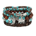 COLORFUL BLING Boho Turquoise Wooden Beaded Stretch Bracelets Stackable Turtle Butterfly Elephant Shell Heart Charms Bracelet for Women Men Western Jewelry Gifts - style: Set 1