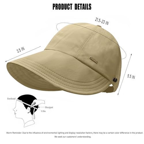 huablo]UPF 50+Womens Sun Hat UV Protection Hiking Fishing Hats Wide Brim Hat Adjustable Ponytail Packable Sun Cap - color: Khaki