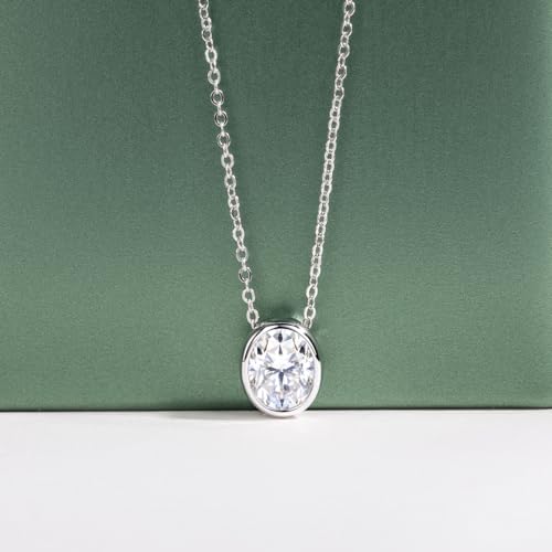 Moissanite 0.5-3ct Necklaces 18K White Gold Plated 925 Sterling Silver Bezel Set Round Cut D Color VVS1 Lab Created Diamond Solitaire Pendant Necklace for Women Men GRA Certified - style: Bezel Set Oval Cut