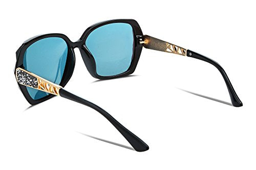 FEISEDY Polarized Women Square Sunglasses Sparkling Composite Shiny Frame B2289 - color: 4 Black/Rose Gold Pink