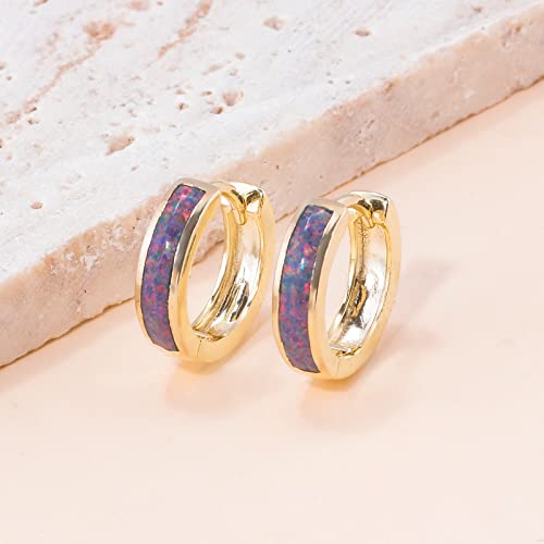 CiNily Huggie Earrings Opal Hinged Hoop Earrings Gold Plated Hypoallergenic Small Hoop Earrings for Women Teen Girls Men Sensitive Ears - color: Rainbow Black