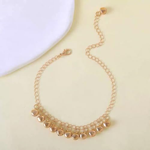 Boho Jingling Bell Tassel Anklet Bracelet for Women Vintage Silver Sounds Bells Beaded Adjustable Jingle Charm Ankle Foot Chain Indian Gypsy Barefoot Sandals Goth Hippie Anklets Feet Summer Beach Belly Dance Jewelry - color: gold