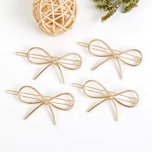 4Pcs Metal Bow Hair Clips: Chic Minimalist Hairpins and Barrettes for Women and Girls - Stylish Gift Set - color: Gold