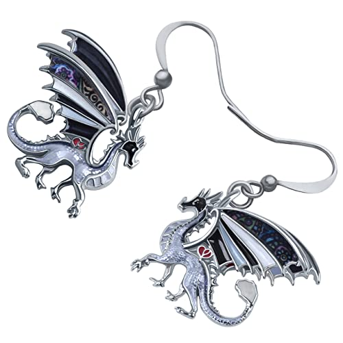 Enamel Alloy Dinosaur Fantasy Dragon Earrings Drop Dangle Unique Animal Jewelry For Women Dragons Gifts - color: Charcoal