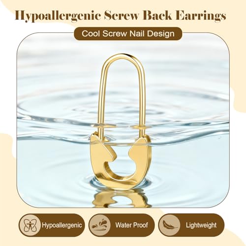 Aoedej Safety Pin Earrings for Women Men Stainless Steel Punk Paperclip Cartilage Hoop Earrings Industrial Tragus Helix Piercing Jewellery - color: Gold, size: 20mm