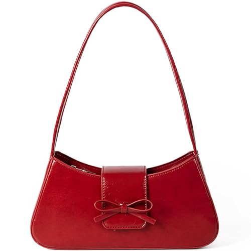 Shoulder Bags for Women Coquette Bow Purse Y2k Bag Small Cute Purses Mini Hobo Handbag Faux Leather Shoulder Purse - color: Red
