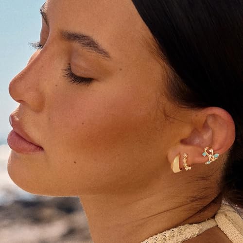 MYEARS Women Earrings Gold Huggie Hoop 14K Small Simple Hypoallergenic Everyday Jewelry - style: Pyramid