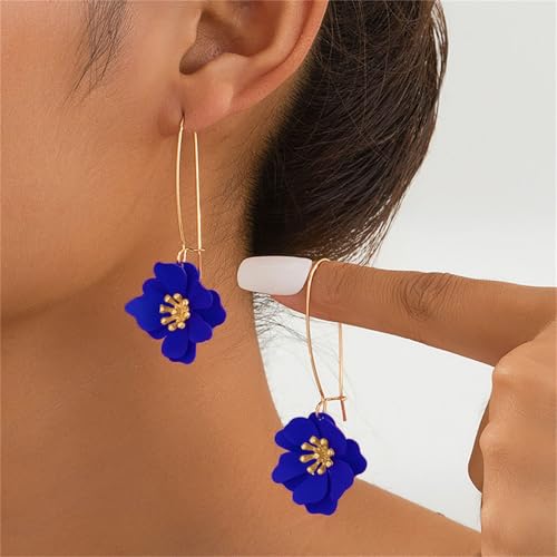 Dreuyet 6 Pairs Boho Daisy Flower Long Petal Drop Dangle Earrings for Women Bohemian Matte Floral Layered Tiered Chic Statement Earrings Wedding Spring Flower Jewelry - style: Rainbow