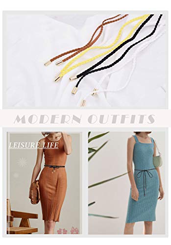 TeeYee Waist Belt Woven Knitted Rope/Chain PU leather 3 Pieces Tassel Rope Skinny Belt - color: 103bluegreen
