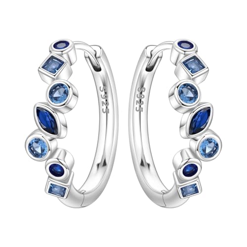 Earrings for Women 925 Sterling Silver Hoop Earring Colorful Cute Fashion Hoop Earrings Graduation Birthday Jewelry Gifts for Women - color: Blue Stone