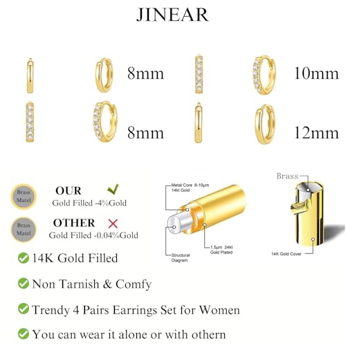 JINEAR 4 Pairs Gold Hoop Earrings Set for Women, 14K Plated Chunky Gold Hoop Earrings Dainty Simple Gold Earrings Hypoallergenic Non Tarnish Small Hoop Earrings Cartilage Earrings Jewelry Gift - color: 4 Pairs Hoop Earrings-C