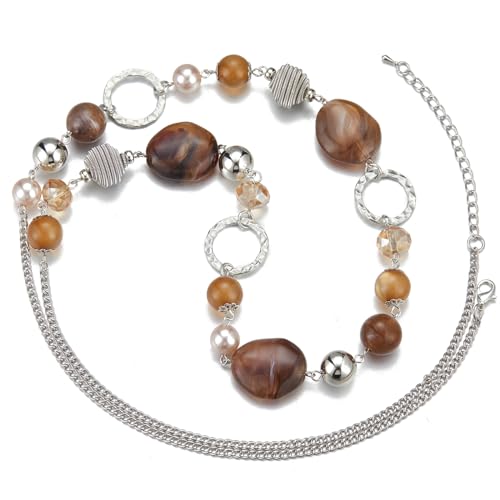PEARL&CLUB Long Beaded Necklaces For Women - Sweater Chain Fashion Jewelry Necklace Gifts For Women - color: 23-Brown
