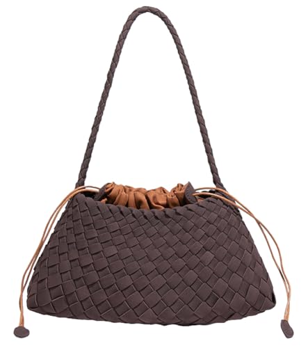 Woven Hobo Bags for Women Suede Woven Tote Bag Trendy Bucket Purse Underarm Shoulder Bag Vintage Tote Handbag Clutch Purses - color: Suede-chocolate