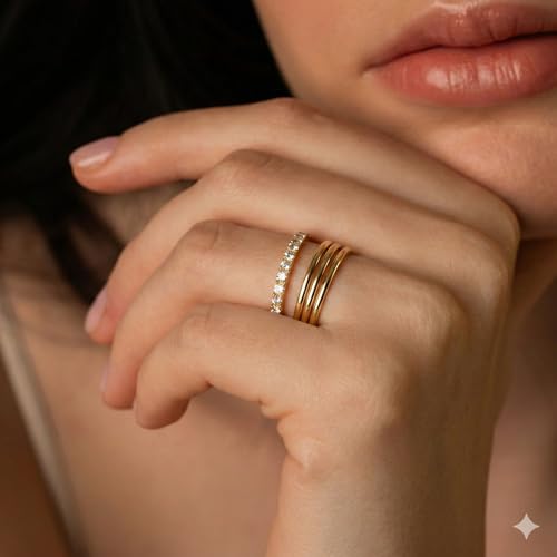 Gold Band Rings for Women Men Non Tarnish, Wedding 14K Gold Plated Stackable Ring Set for Couples, Dainty Thin Plain Simple Promise Dome Band Thumb Pinky 1mm 3mm 5mm Jewelry Gift Comfort Fit Size 3-13 - color: Gold-1mm 3PCS, size: 6