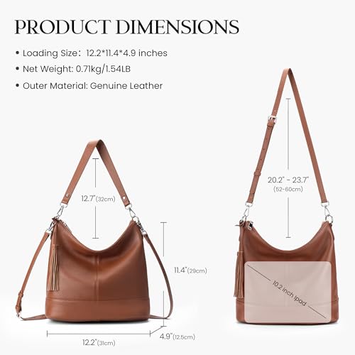 Genuine Leather Hobo Crossbody Bag for Women, Soft Real Leather Bucket, Shoulder Handbag Purse with 2 Removable Strap - color: Dark Brown