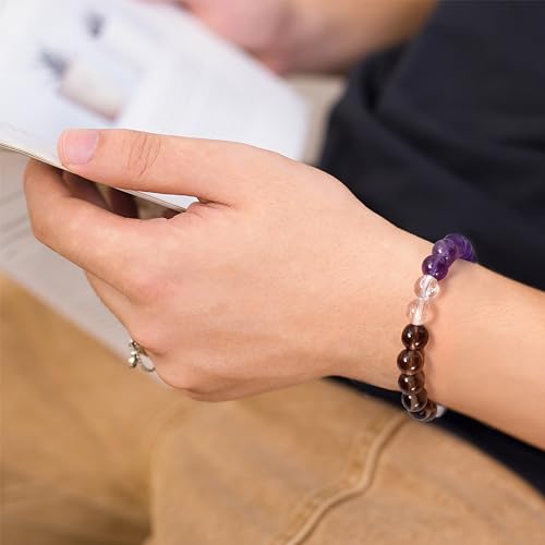 Strong Healing Crystal Bracelet 8MM Genuine Stone Bracelet Lucky Beaded Bracelet Chakra Bracelet 6.5 inch Positive Energy Inspirational Gifts for Women Mom - style: Anxiety Relief