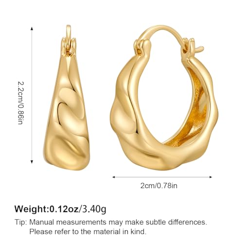 Hoop Earrings for Women 14K Gold Plated Thick Chunky Hoops Hypoallergenic Trendy Dainty Jewelry Gifts - style: Texture Hoop