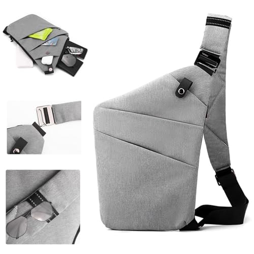 Crossbody Travel Bags for Women, Anti Theft Proof Safe Slim Sling Travel Purses, Personal Flex Shoulder Bag for Men Women - color: Grey, size: Left Shoulder