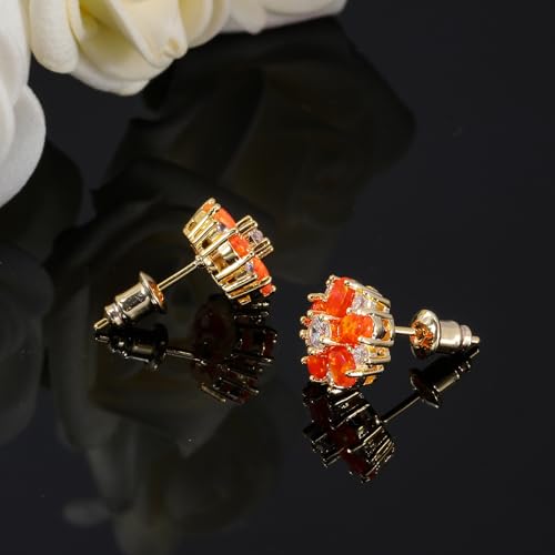 CiNily Flower Earrings,Opal Stud Earrings Sterling Silver or White Gold/Rose Gold Plated Ladies Flower Stud Earrings Cute Unique Earrings for Girls - color: Orange