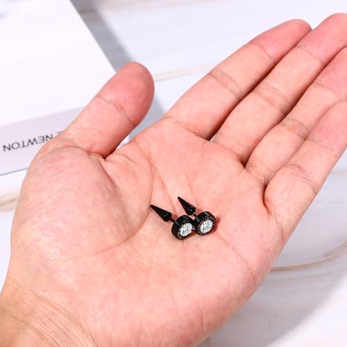 Aroncent 12PCS Stainless Steel Fake Tapers Mens Earrings Illusion Tunnel Cheater Piercing Jewelry Set for Men Women - color: A9-Roman Numerals