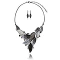 AMYJANE Vintage Statement Jewelry Set - Spring Leaf Flower Floral Plant Necklace Earring Set Crystal Rhinestone Fashion Costume Jewelry for Women Prom Party Unique Gift - style: Grey Leaves Jewelry Set