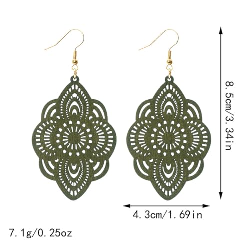 Bohemian Wood Earrings Natural Retro Lightweight Hollow Pattern Geometric Wooden Dangle Drop Earrings Statement Vintage Jewelry - color: Light Green Earring