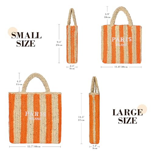 Straw Beach Bag for Women Summer Woven Tote Bag Packable Straw Purses and Handbags for Vacation Holiday - color: S-orange