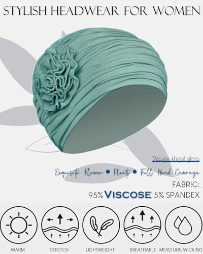 Alnorm Flower Design Chemo Hair Loss Caps Cancer Headwear for Women - color: Grass Green