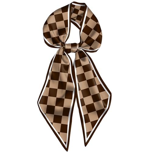 Head Hair Scarf Neck Silk Feeling Scarves Long Thin Satin Fashion Handbag Cute Decoration Women Girls 59 * 6.7'' - color: O-6-brown