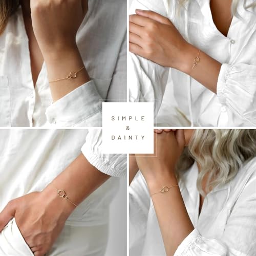 NOKMIT Solid 925 Sterling Silver Bracelets for Women, Dainty Interlocking Circles Cubic Zirconia Adjustable Chain Bracelet, Trendy Stackable Link Bracelets, Simple Cute Jewelry Gifts - color: Gold Interlocking Circles