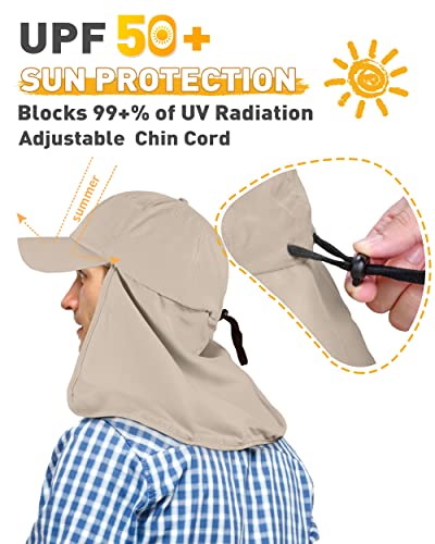 Tirrinia Wide Brim Sun Hat with Neck Flap for Men & Women, Breathable Hiking Fishing Safari Hat, Outdoor UV Protection Cap - color: #3 Khaki