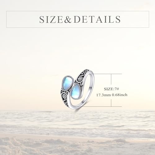POPLYKE Sterling Silver Spoon Ring Vintage Thumb Rings Boho Adjustable Open Ring Statement Jewelry Gifts for Women - style: Filigree-Moonstone