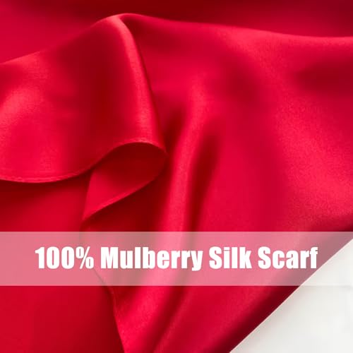 Ciormis 100% Mulberry Silk Scarf-Women's 21''/27''Square Silk Hair Head Scarf Neckerchief with Gift Packaged - color: 21''x 21''-style 20-red