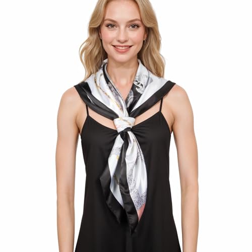 RIIQIICHY Head Scarf for Women Like Silk Scarf Hair Scarf Printed Square Scarf Bandanas for Women 35 Inches - color: Black/Pink/Grey