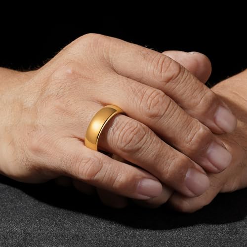 8mm Gold Tungsten Rings for Men Women Fashion Jewelry Engagement Wedding Bands Domed Polished Comfort Fit Size7-13