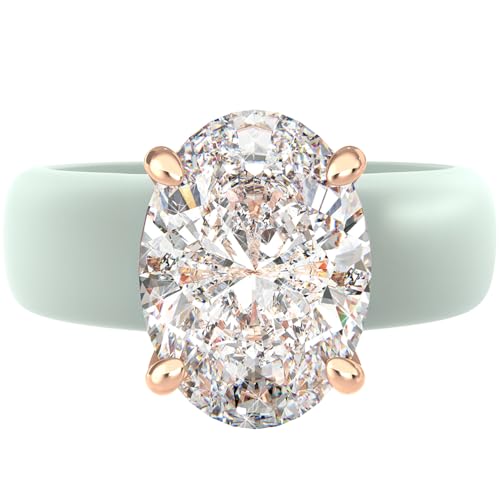 Rinfit Silicone Ring with Stone - Oval Cut Cubic Zirconia Solitaire Engagement Ring for Women - Rubber Wedding Bands - Patented Design - color: Pack G: Light Green / Rose Gold