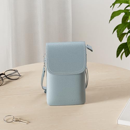 befen Genuine Leather Small Crossbody Bags for Women Cell Phone Bag Cross Body Purses,Silver Zipper - color: Air Force Blue