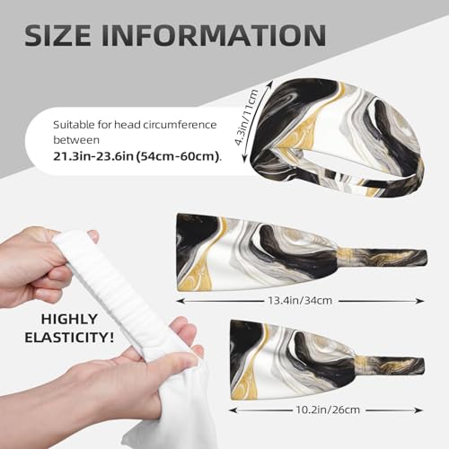 Black and Gold Swirl Liquid Ink Marble Workout Headbands Fashion Sports Sweatbands Yoga Hairbands for Fitness Athletic Non Slip Wicking Headscarf for Men Womens Girls Summer Accessories Elastic Bands - color: Black And Gold Swirl Liquid Ink Marble