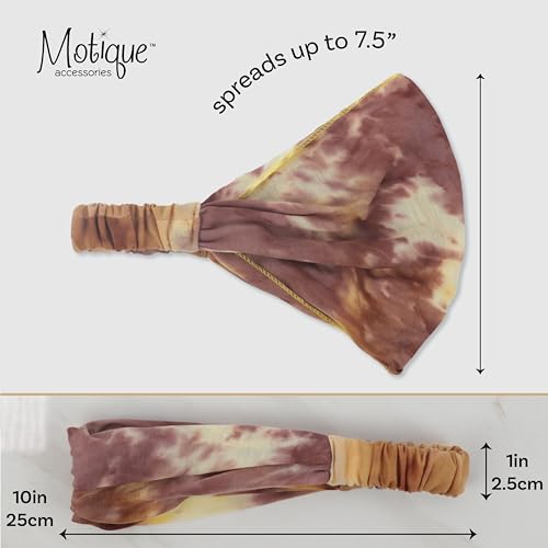 Motique Accessories Yellow Stretchy Headwrap Tye Dye Boho Wide Headband Yoga - color: Yellow