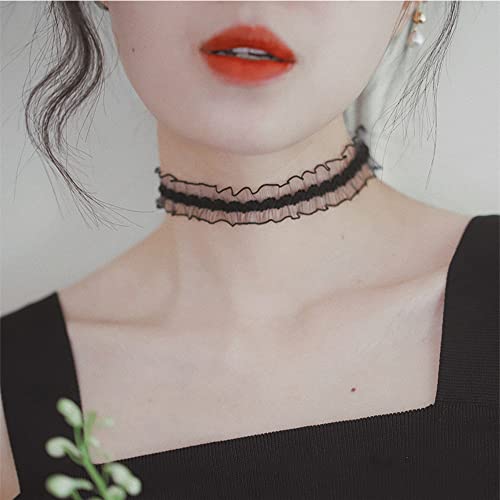 Nova&Aria Chokers Set For Women Heart Choker Necklaces Flower Pendant Velvet Cute Pink Turquoise Blue White Black Choker Necklace Christmas Colorful Lace Chokers - color: Black