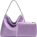 JINMANXUE Women Boston Bag, Woven Hobo Tote Handbag and Purses, Female Satchel Messenger Bags, Fashion Shoulder Crossbody Bag - color: Morning Glory Purple