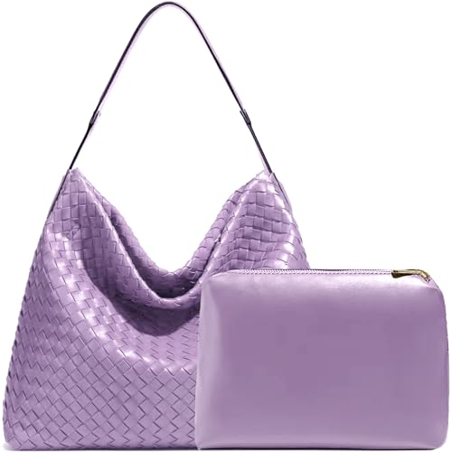 JINMANXUE Women Boston Bag, Woven Hobo Tote Handbag and Purses, Female Satchel Messenger Bags, Fashion Shoulder Crossbody Bag - color: Morning Glory Purple