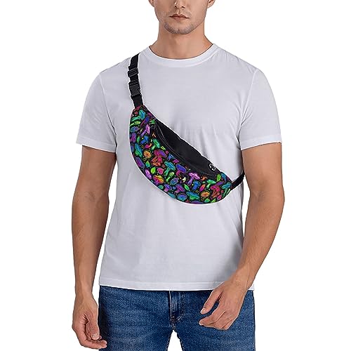 Mushrooms Bright Psychedelic Colors Fashion Casual Fanny Pack Waist Bag Men Women Adjustable Belt Waist Bag For Travel Hiking Cycling Running Festival Carnival - color: Black13