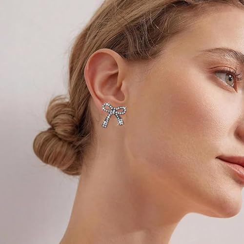 Rhinestone Bow Earrings for Women, Elegant Bridal Jewelry Statement Drop Dangle Earrings, Wedding Guest Dress Matching Accessories, Bridesmaid Gift, Sparkling Party Costume Outfit - color: A3:Black Bow Stud Earrings