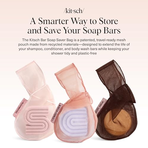Kitsch Bar Soap Saver Pouch – Patented Mesh Soap Bag for Shampoo and Conditioner Bars, Extends Use & Prevents Soggy Mess, Recycled Beauty Bar Bag, Eco-Friendly - 3pc Set, Blush, Terracotta & Chocolate - color: Blush, Terracotta & Chocolate
